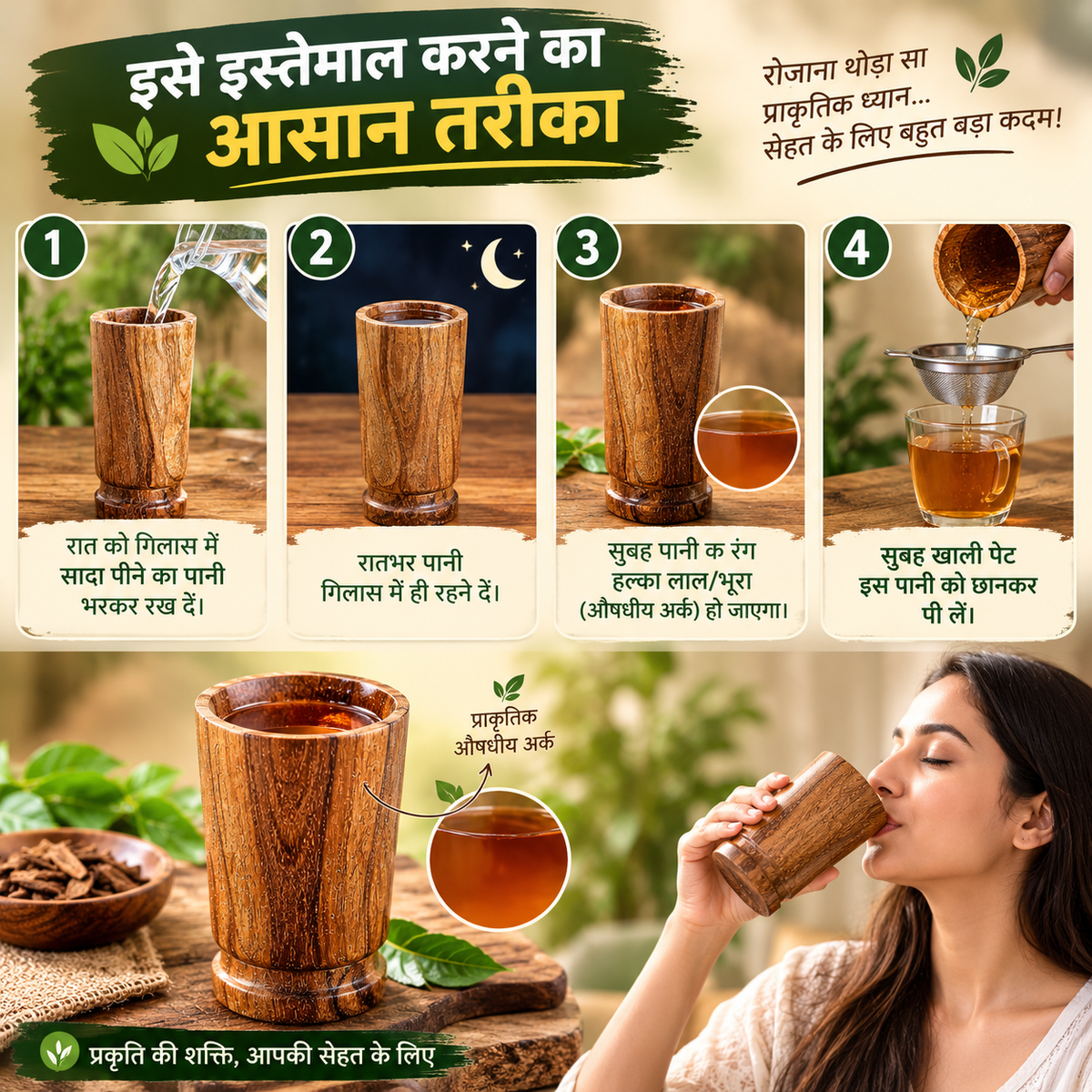 Herbal Ayurvedic Wooden Glass – Natural Wellness Water Preparation